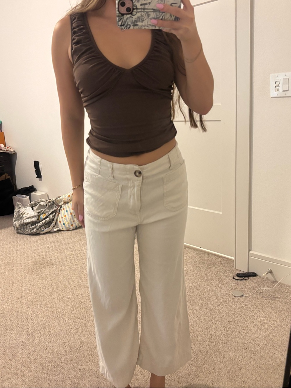 Anthropologie Women’s Wide Leg Cropped Pants in White